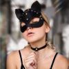 Half Face Fox Cosplay Mask Female Leather Mask Eye Cosplay Leather Halloween Party PU Half Face Rabbit Mask Adult Game Supplies - black