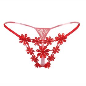 Sexy Lingerie Crotchless Women's Panties Lace Bowknot G-strings Thongs Temptation Erotic Women Underwear Intimate Underpant - 70--red