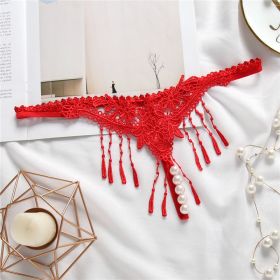 Sexy Lingerie Crotchless Women's Panties Lace Bowknot G-strings Thongs Temptation Erotic Women Underwear Intimate Underpant - 90--red