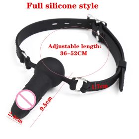 Full Silicone Double-Ended Open Mouth Gag Dildo Oral Fixation Strap On Slave Sex Toys Penis Plug Harness Bdsm Bondage For Couple - 1