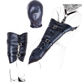 Bondage Restraints Slave RolePlay Hands Wrists Arm Leg Binder Hood Mask PU Leather Tight Single Glove Adult Game Sex Toys - 1set