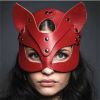 Half Face Fox Cosplay Mask Female Leather Mask Eye Cosplay Leather Halloween Party PU Half Face Rabbit Mask Adult Game Supplies - red