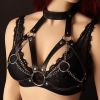 Women Bondage Body Harness Lingerie Goth Crop Tops Leather Bra Cage BDSM Collar Body Harness Belt Chain Slave Breasts Sex Toys - A