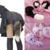 Fox Anal Plug Sex Toys Foxtail Bow Metal Butt Anal Plug Cute Bow-Knot Soft Cat Ears Headbands Erotic Cosplay Couples Accessories - Black powder ear