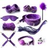 SM Bondage Restraint Set Sex Handcuffs Whip Anal Beads Butt Plug Anal Plug Bullet Vibrator Sex Toys for Woman Adult S&M Fetish - nylon-purple-7pcs