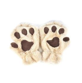 Winter Lovely Half Cover Paw Bear Cat Claw Gloves Short Finger (Color: Beige)